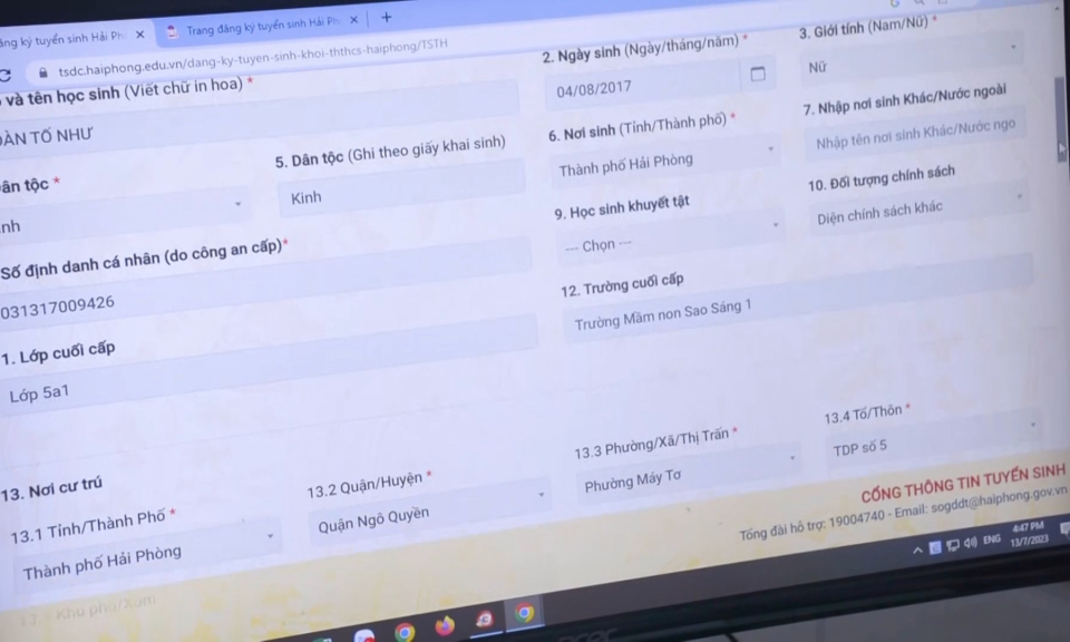 Gi&aacute;o dục v&agrave; đ&agrave;o tạo: Hiệu quả từ tuyển sinh đầu cấp trực tuyến tại Hải Ph&ograve;ng