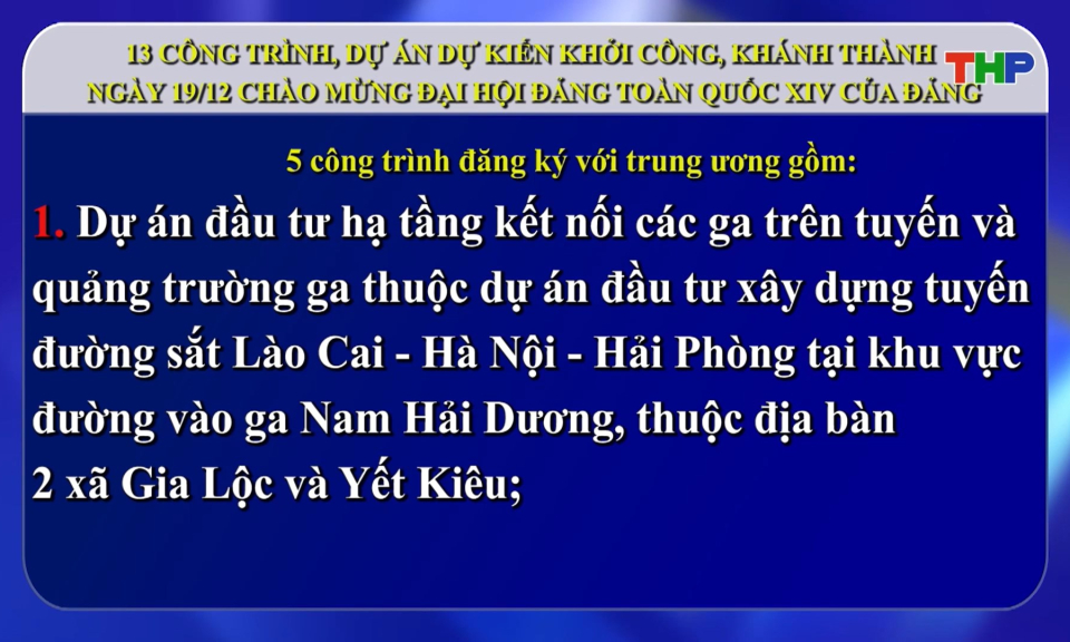 13 công trình, dự án dự kiến khởi công, khánh thành ngày 19/12